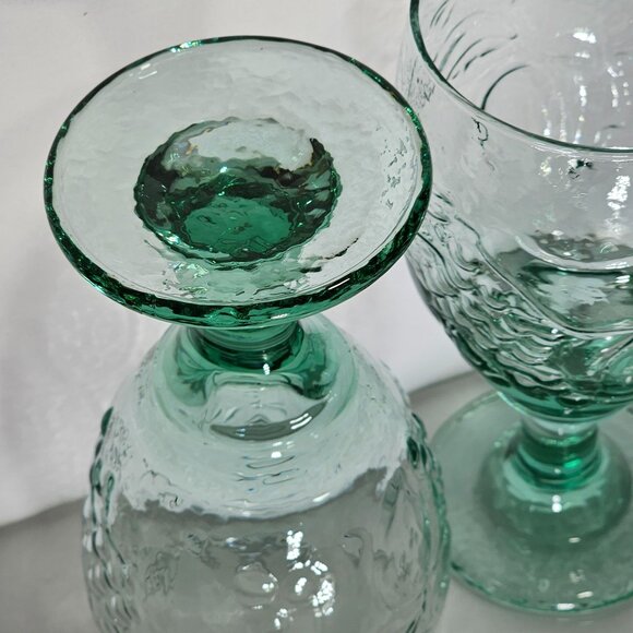 2 Libbey Glass Orchard Fruit Green Goblets 7" water ice tea glasses 16oz embosse - Picture 4 of 6